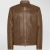 Biker in pelle con taschino al petto