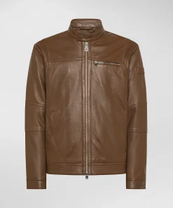 Biker in pelle con taschino al petto