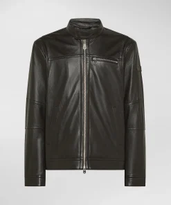 Biker in pelle con taschino al petto