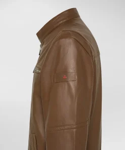Biker in pelle con taschino al petto