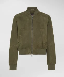 Bomber corto in pelle scamosciata