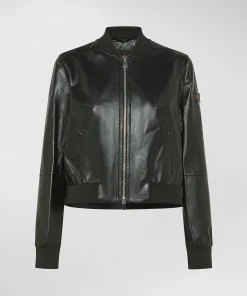 Bomber in nappa tinta con dettagli in maglia