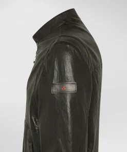 Bomber in pelle con dettagli in maglina elastica