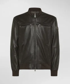 Giacca in pelle con taschini al petto