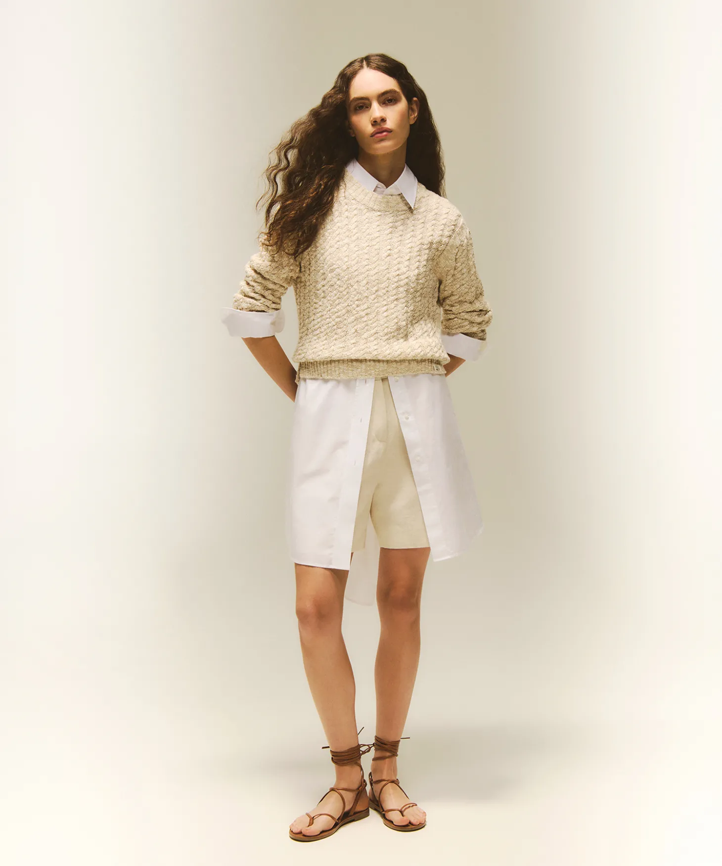 Maglia a trecce in cotone mouliné