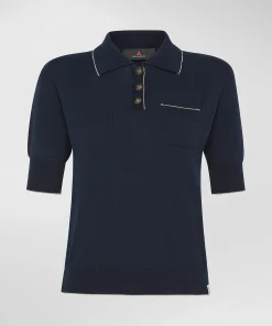 Polo in cotone crêpe con dettagli in lurex