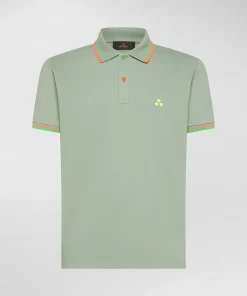 Polo in piqué di cotone stretch con dettagli fluo