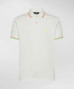 Polo in piqué di cotone stretch con dettagli fluo