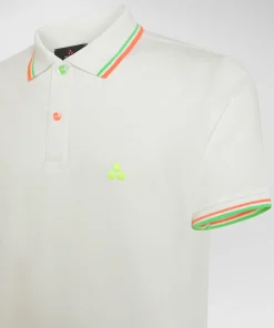 Polo in piqué di cotone stretch con dettagli fluo