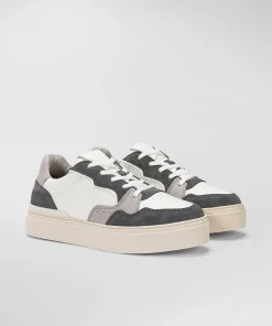 Sneakers In Pelle Con Dettagli In Suede