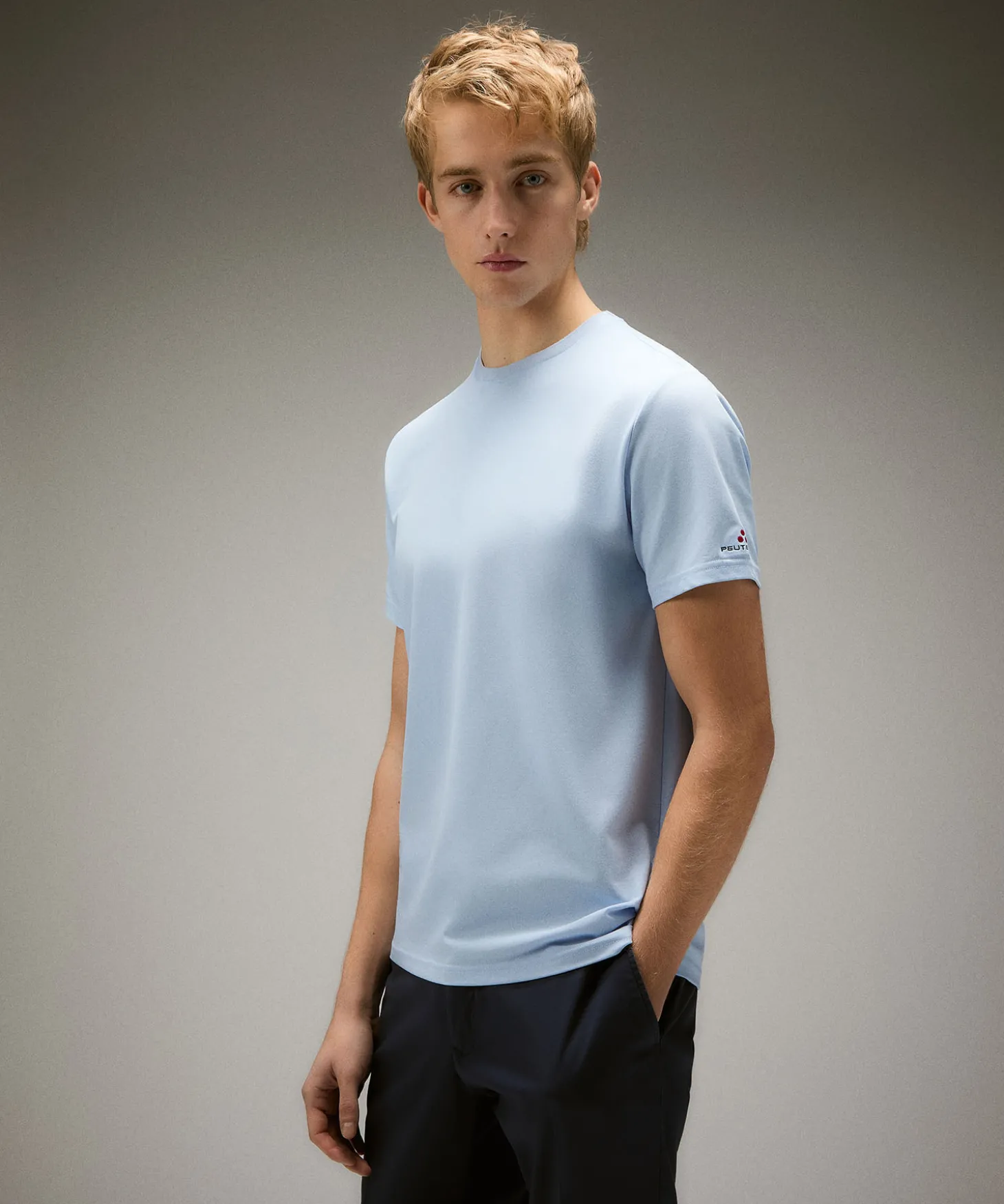 T-shirt in piquet stretch di cotone e seta